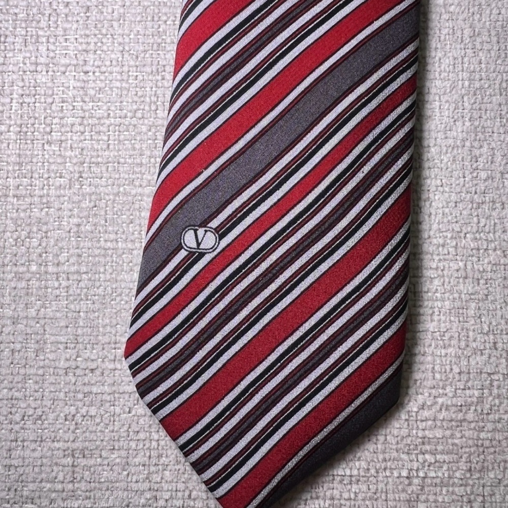 Valentino Men's Tie in Red and Gray Stripes